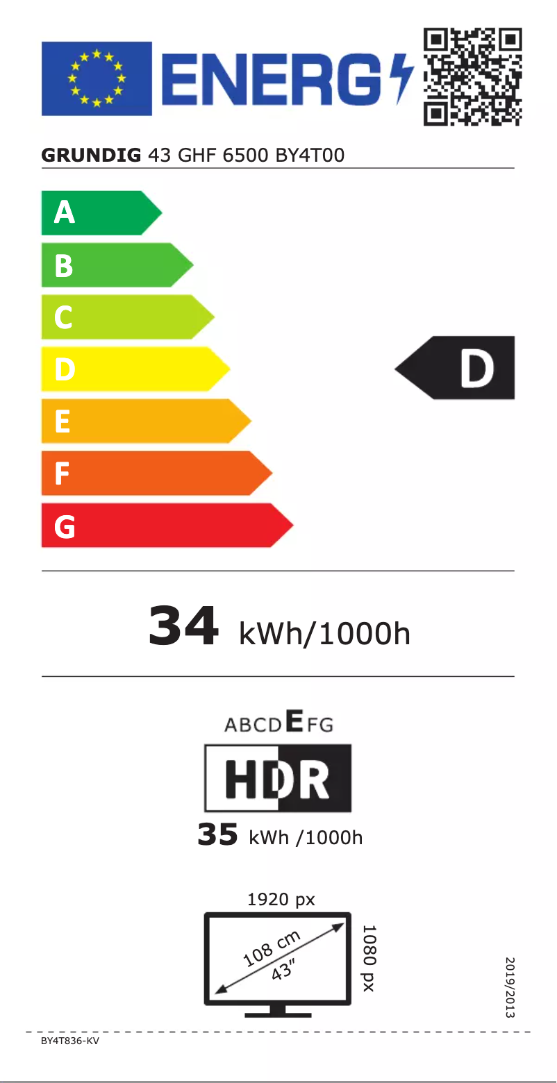 Page 1 de la notice Label énergétique Grundig 43 GHF 6500