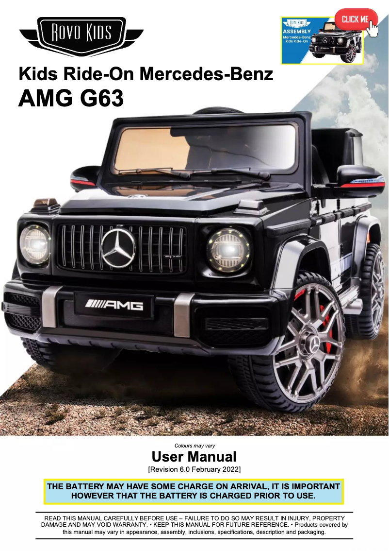 Page 1 de la notice Manuel utilisateur Rovo Kids Mercedes AMG G63
