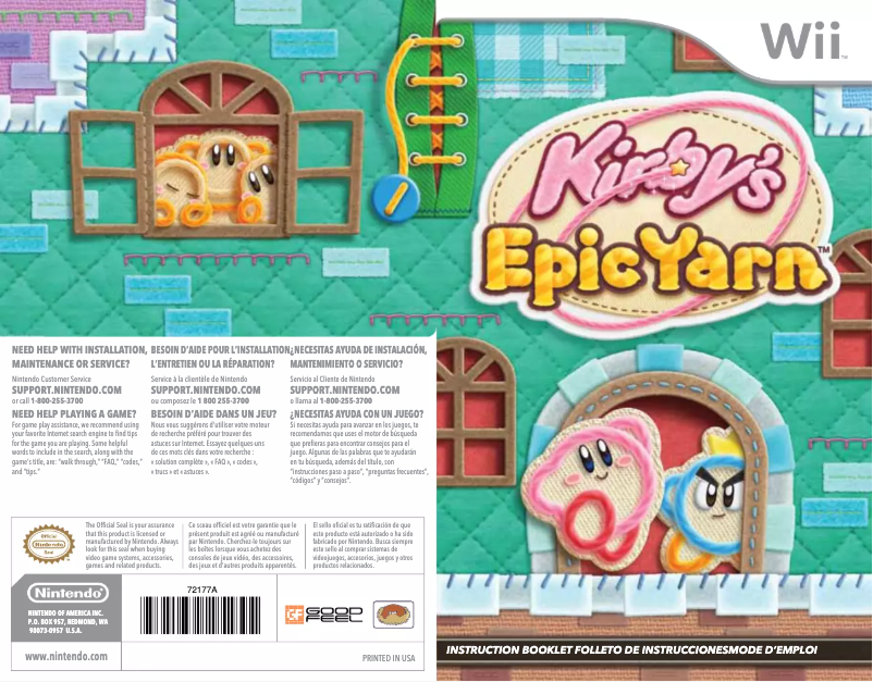 Page 1 de la notice Manuel utilisateur Nintendo Kirbys Epic Yarn (Wii)
