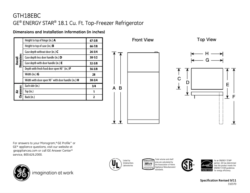 Imagen de la primera página del manual del dispositivo GTH18EBCWW