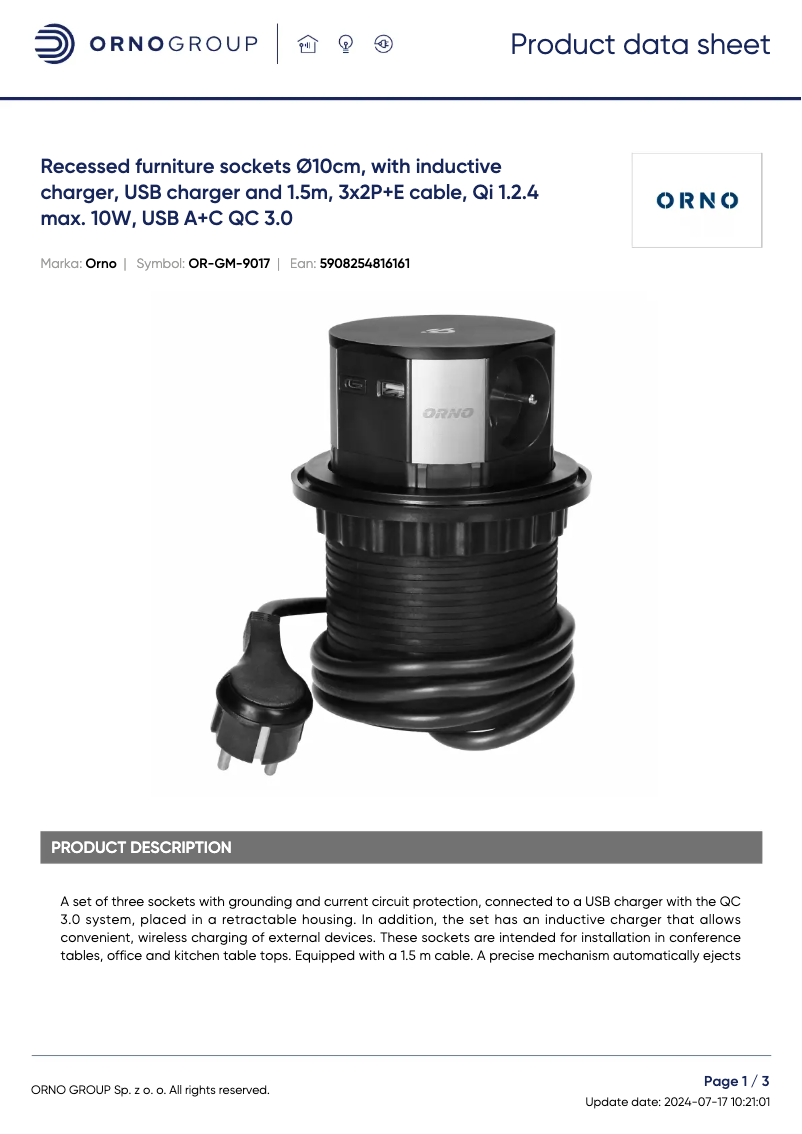 Página 1 del manual Ficha técnica ORNO OR-GM-9017
