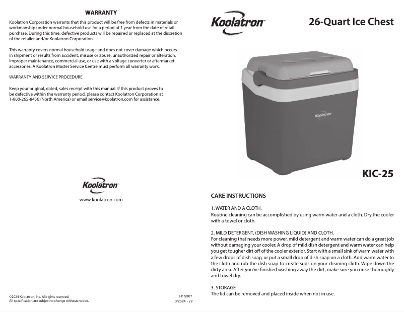 Page n°1 - Manuel utilisateur Koolatron KIC-25