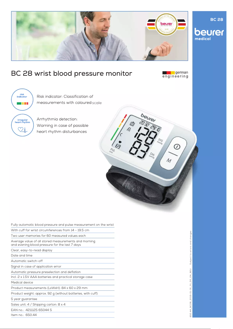 Page 1 de la notice Fiche technique Beurer BC 28
