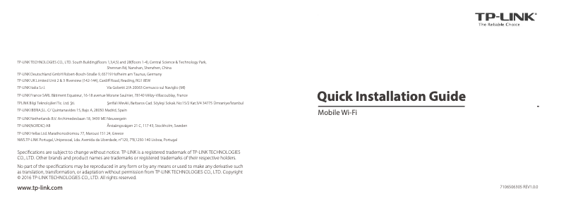 Page 1 de la notice Manuel utilisateur TP-Link M7300