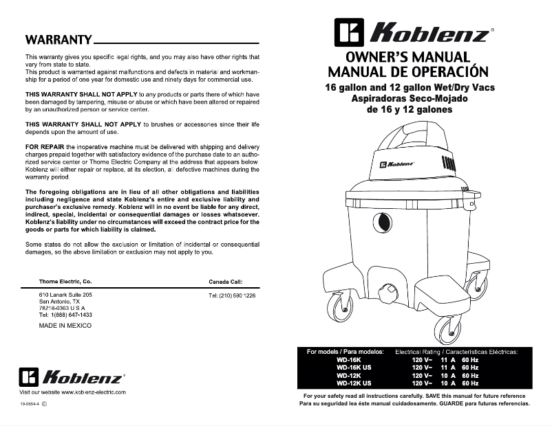 Page 1 de la notice Manuel utilisateur Koblenz WD-16K US
