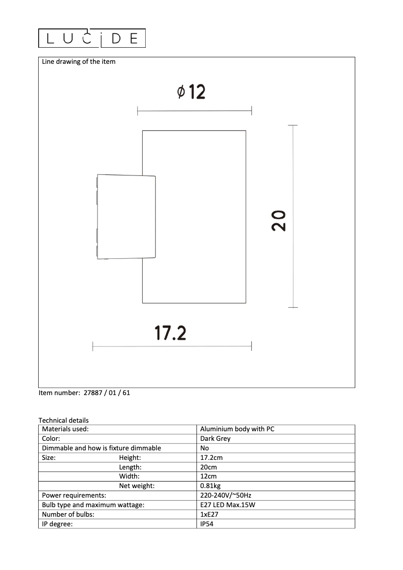 Page 1 de la notice Manuel utilisateur Lucide Mart 27887/01/61