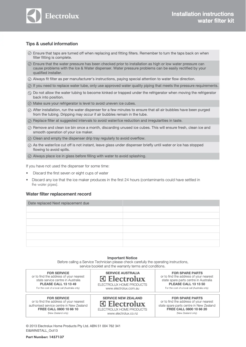 Page 1 de la notice Guide d'installation Electrolux EHE5167SB