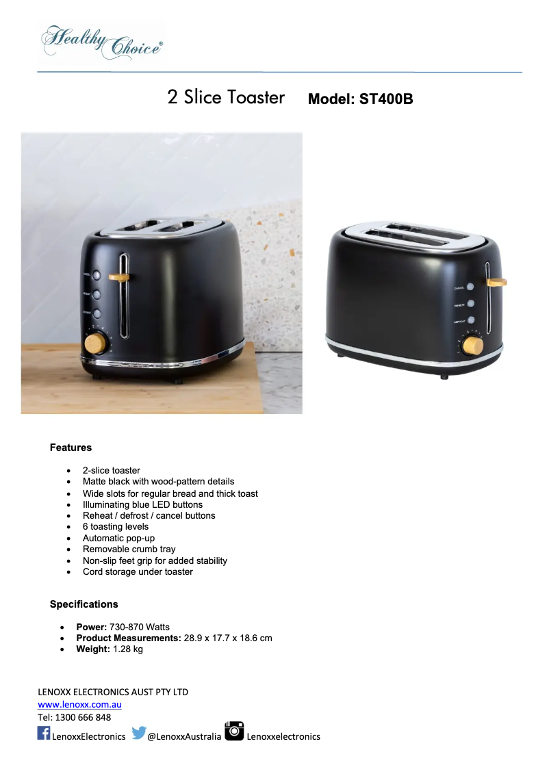 Page 1 de la notice Fiche technique Healthy Choice ST300B