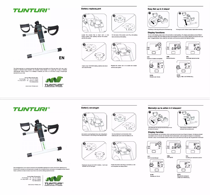 Página 1 del manual Manual de usuario Tunturi Mini Bike Foldable Easy