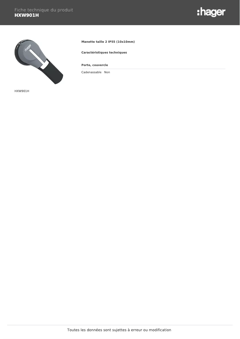 Page n°1 - Fiche technique Hager HXW901H