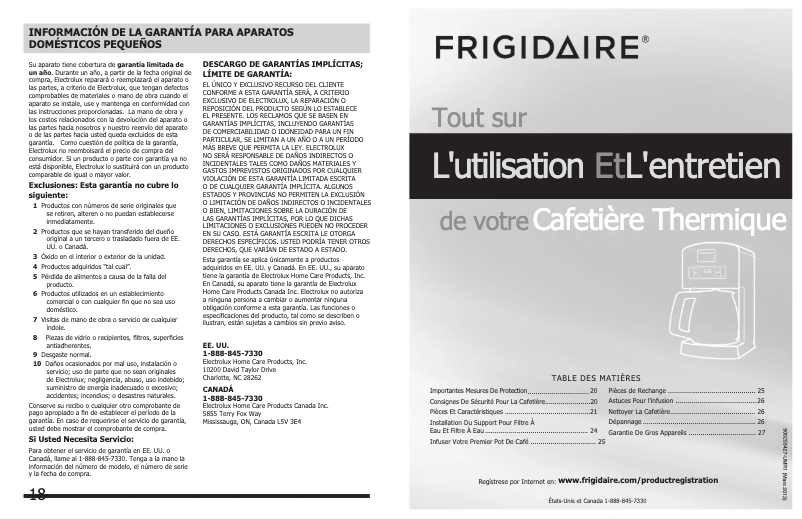 Page 1 de la notice Manuel utilisateur Frigidaire FPTC10D7NS