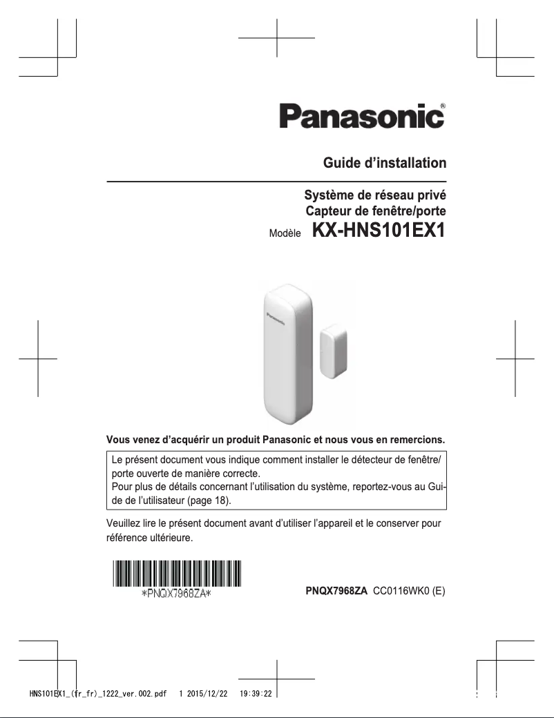 Page 1 de la notice Manuel utilisateur Panasonic KX-HNB600G