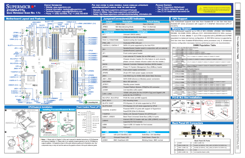 Page n°1 - Guide de démarrage rapide Supermicro X11DPH-i