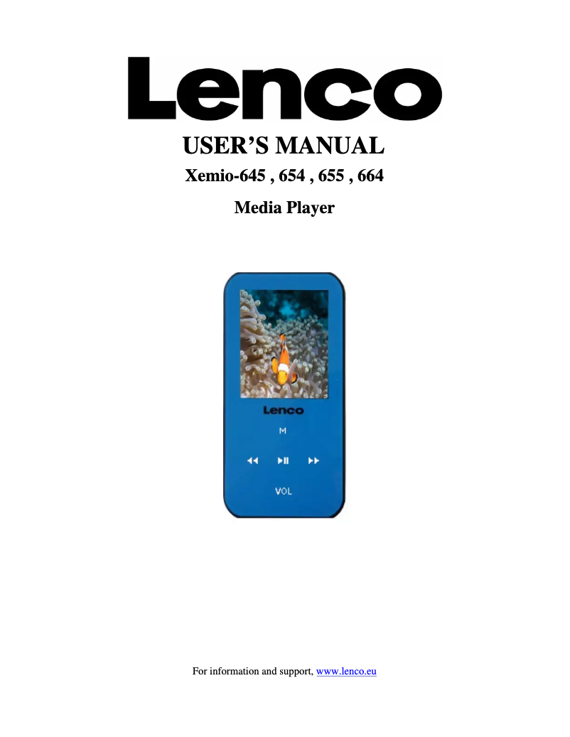 Page n°1 - Manuel utilisateur Lenco Xemio 664
