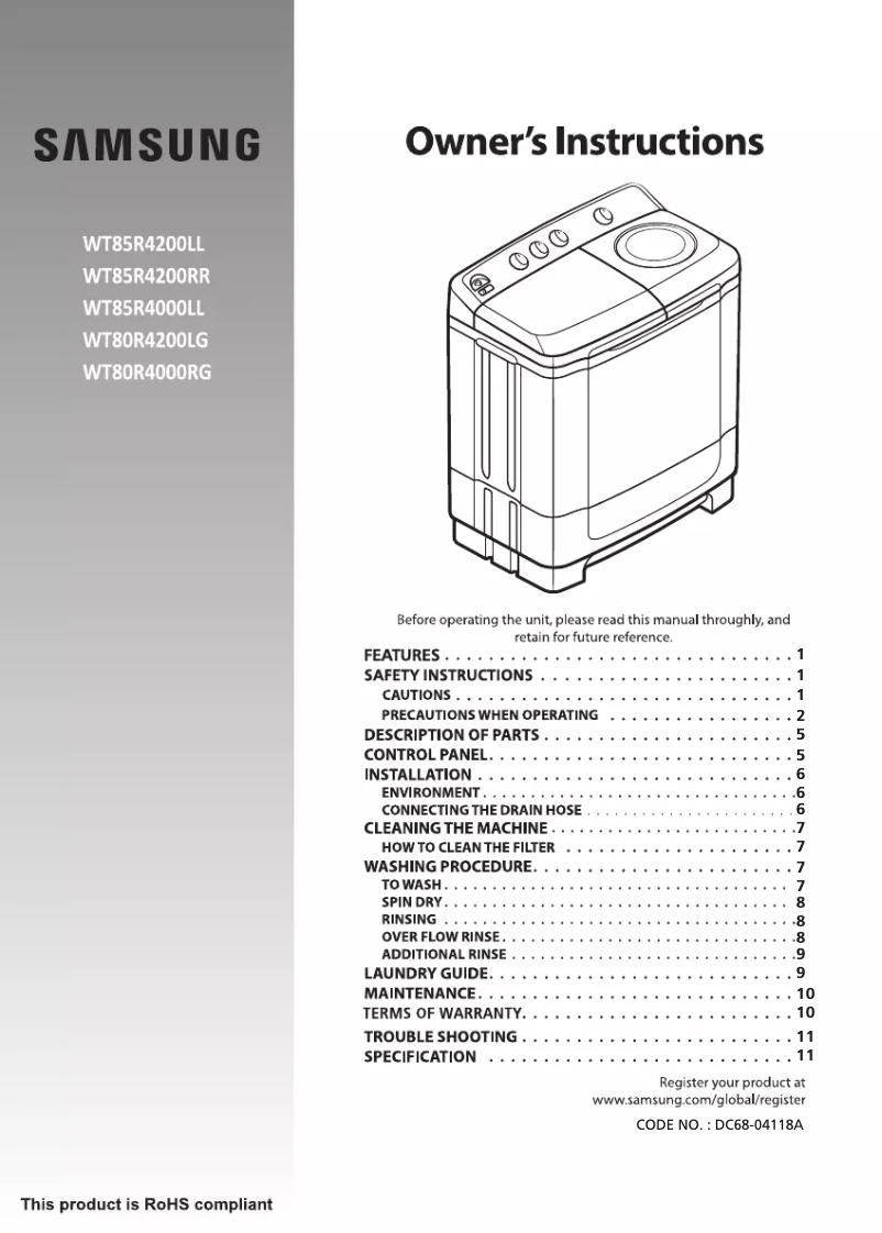 Image de la première page du manuel de l'appareil WT85R4200LL