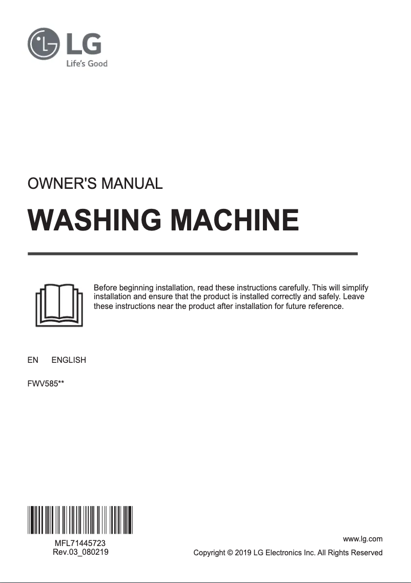 Page 1 de la notice Manuel utilisateur LG FWV585WS