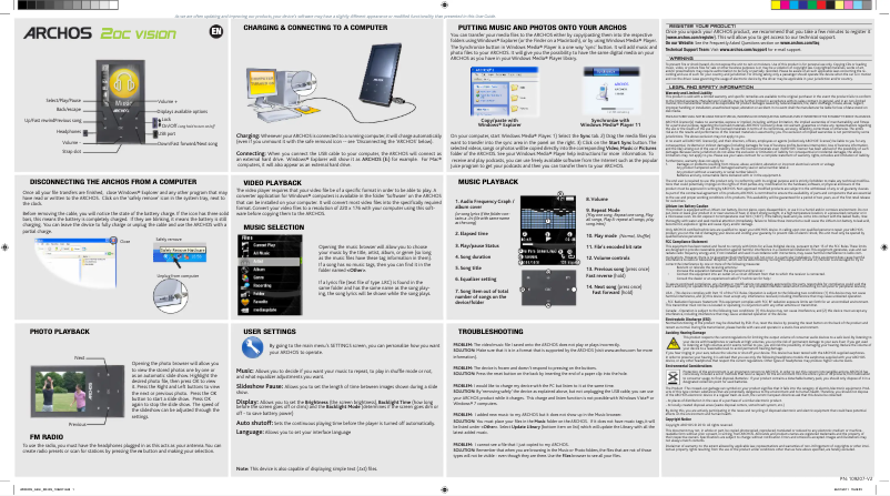 Page 1 de la notice Manuel utilisateur Archos 20c Vision
