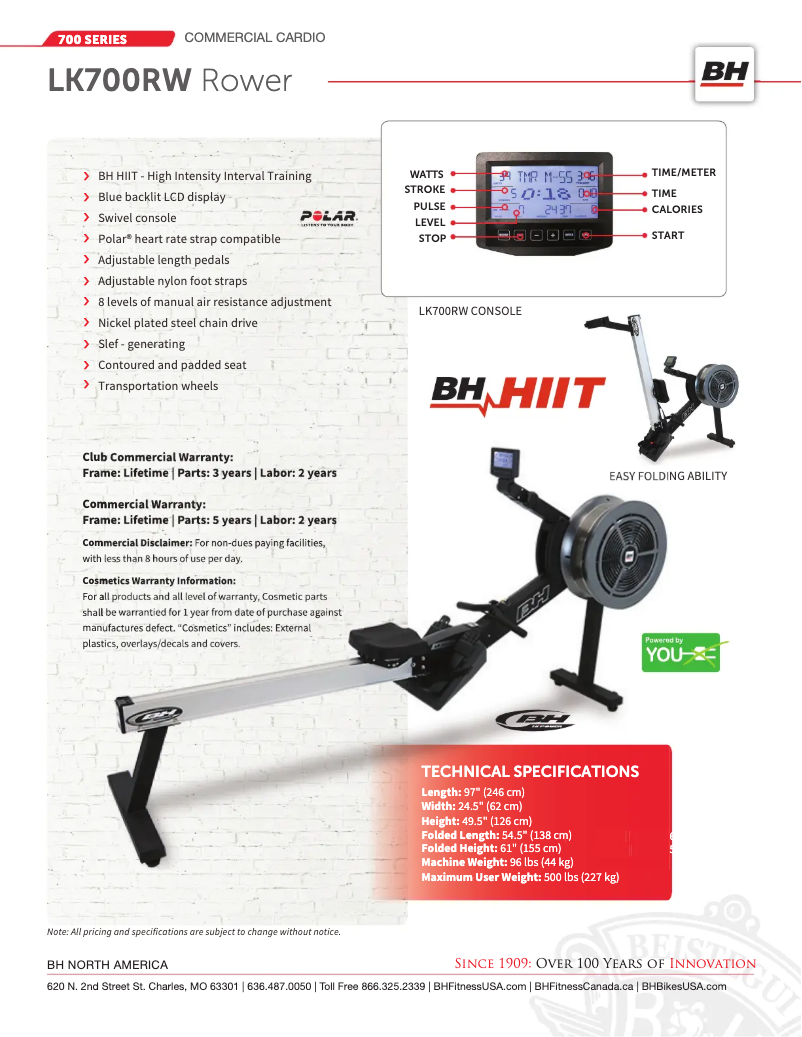 Page 1 de la notice Fiche technique BH Fitness LK700RW