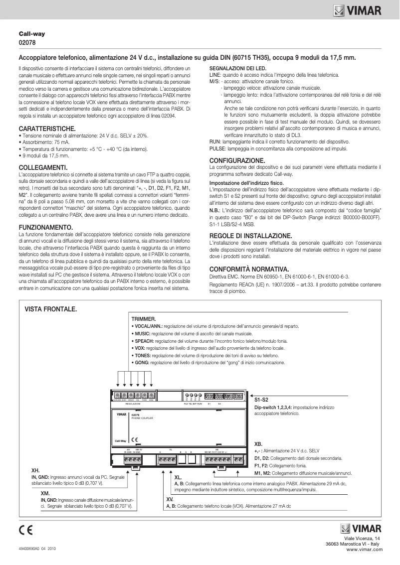 Page 1 de la notice Manuel utilisateur Vimar 02078