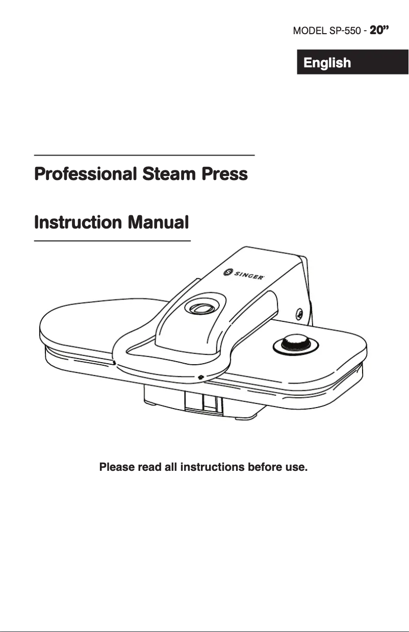 Page n°1 - Manuel utilisateur Singer Professional Steam Press SP-550