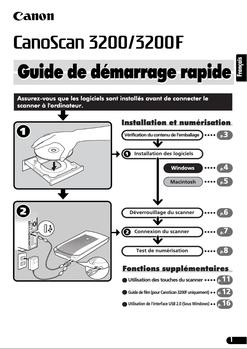 Image de la première page du manuel de l'appareil Canoscan 3200