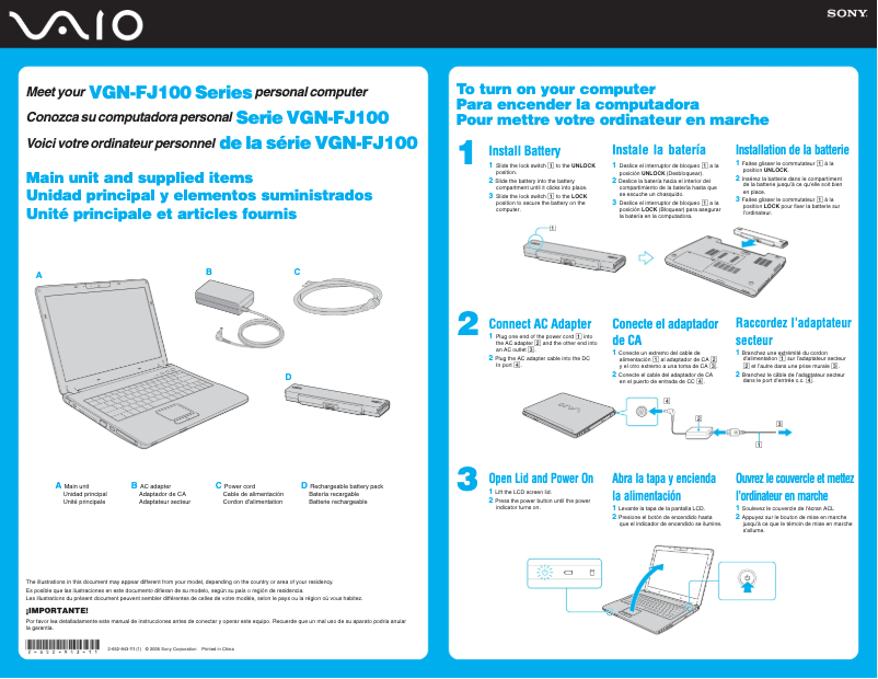 Page n°1 - Guide d'installation Sony Vaio VGN-FJ170