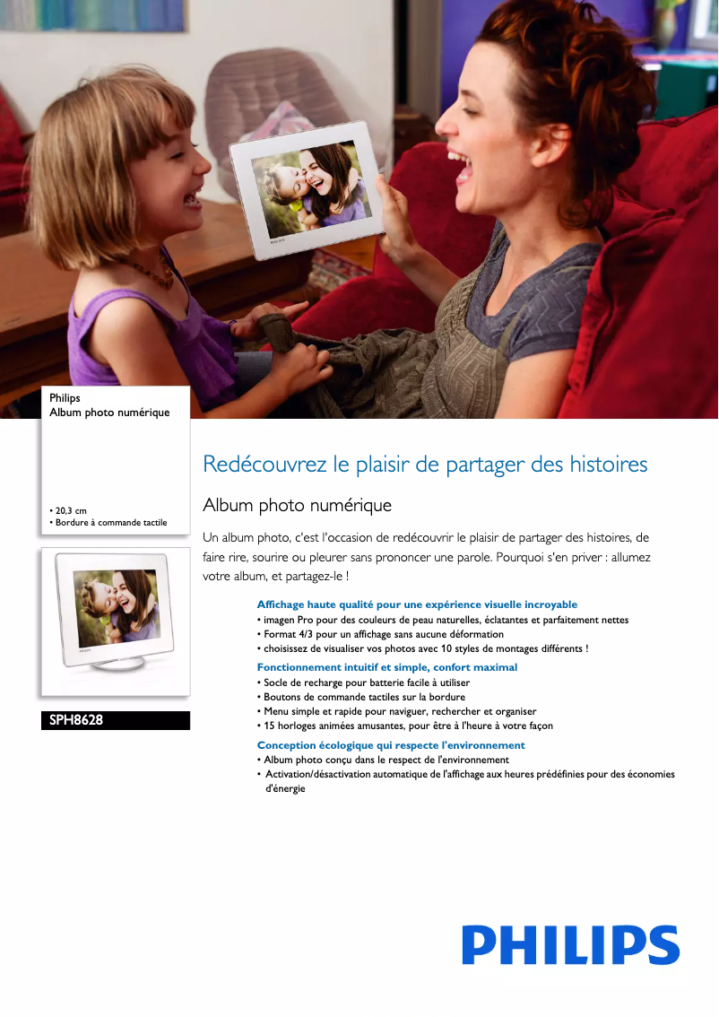 Page 1 de la notice Fiche technique Philips SPH8628