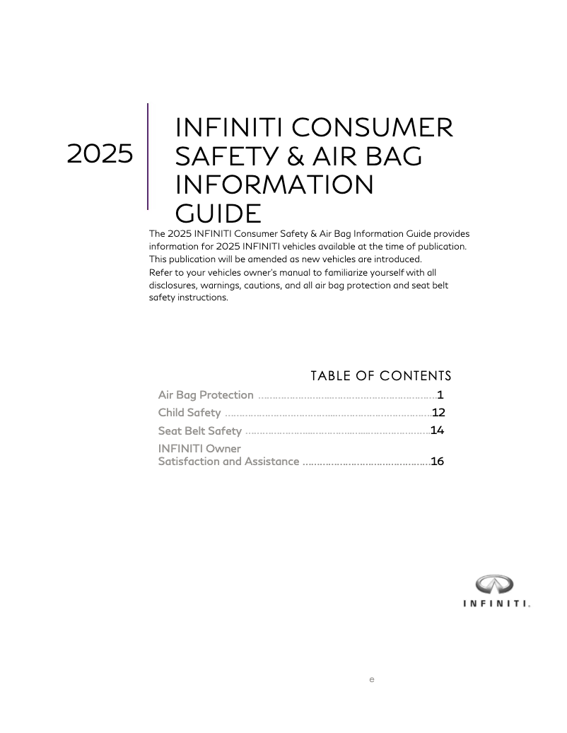Page 1 de la notice Instructions de sécurité Infiniti QX60 (2025)