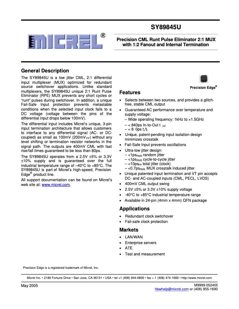 Page 1 de la notice Manuel utilisateur Microchip SY89845U