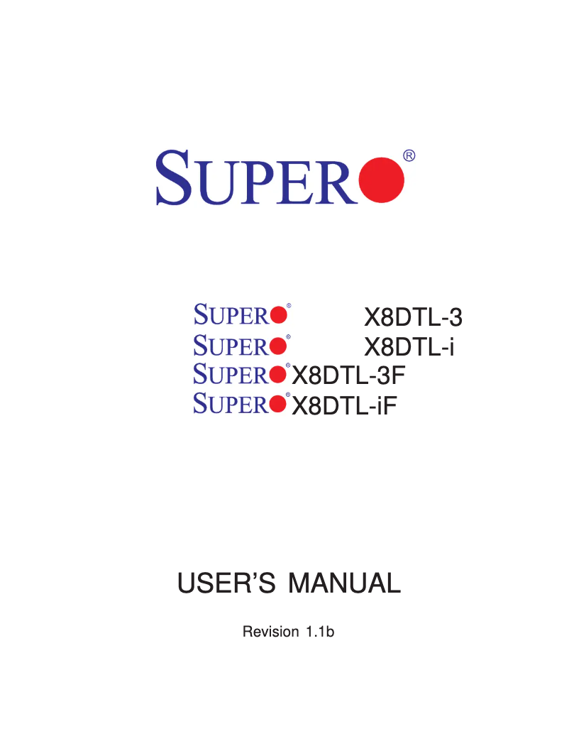 Page n°1 - Manuel utilisateur Supermicro MBD-X8DTL-I-O