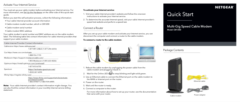 Page 1 de la notice Guide d'installation Netgear CM1200