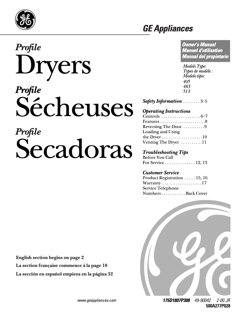 Page n°1 - Manuel d'utilisation et d'entretien GE Profile Prodigy DPSR405GAAA
