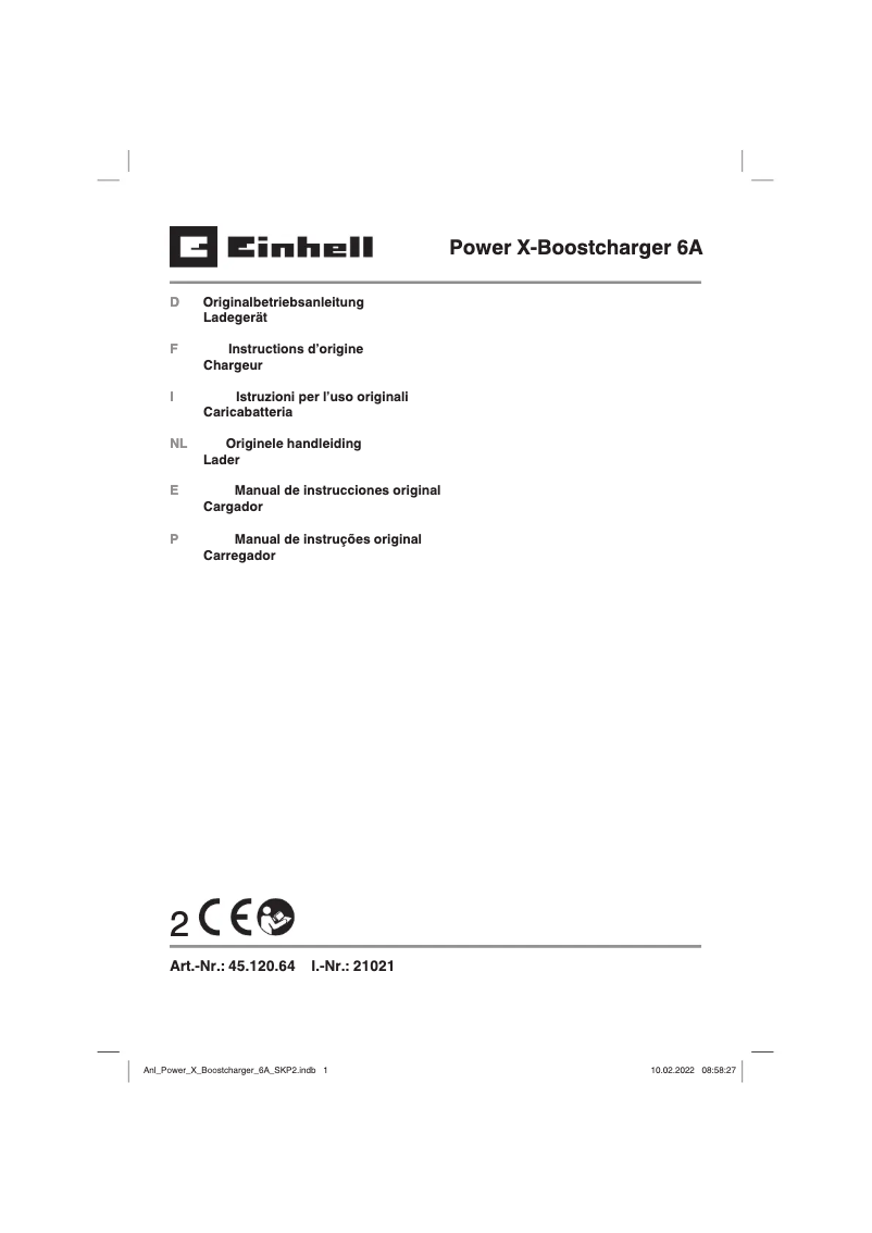 Page 1 de la notice Manuel utilisateur Einhell Power-X-Boostcharger 6A