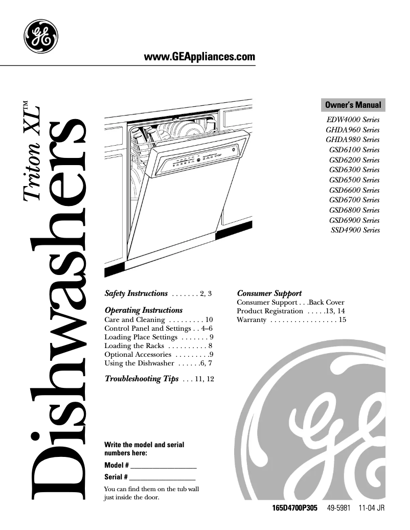 Page 1 de la notice Manuel d'utilisation et d'entretien GE GSD6360JSS
