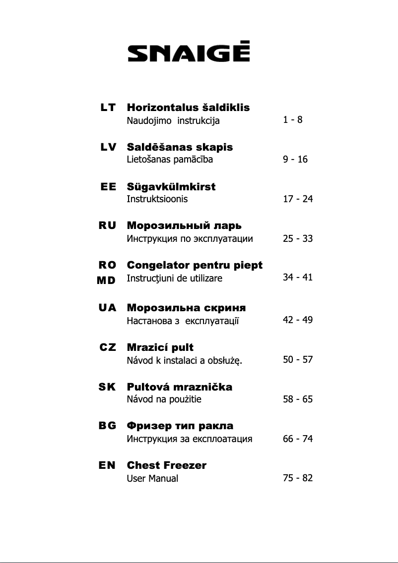 Page 1 de la notice Manuel utilisateur Snaigė FH25SM-TM000F1