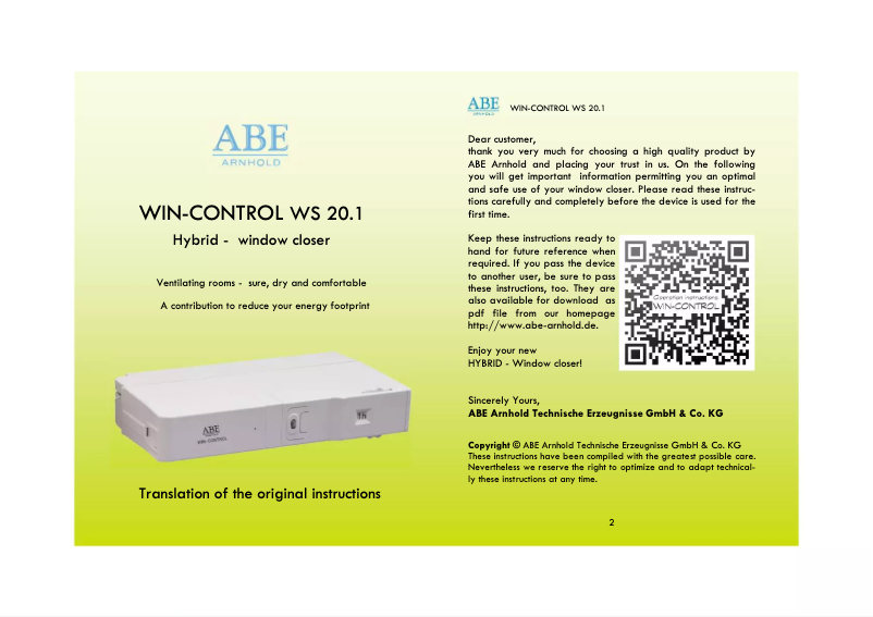 Page n°1 - Manuel utilisateur ABE Arnhold WIN-CONTROL WS 20.1