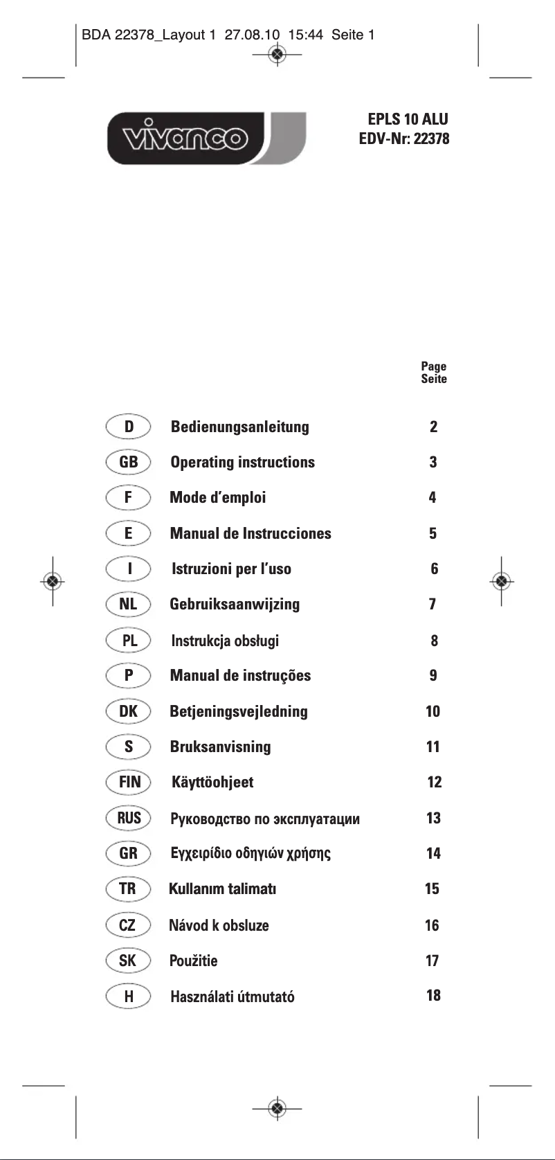 Image de la première page du manuel de l'appareil EPLS 10 ALU
