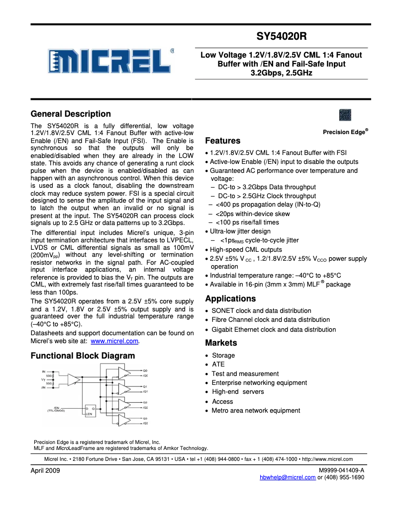 Page 1 de la notice Manuel utilisateur Microchip SY54020R