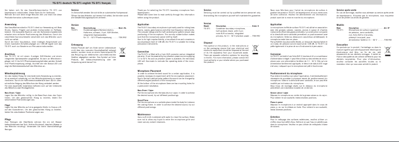 Page n°1 - Manuel utilisateur Beyerdynamic TG D71