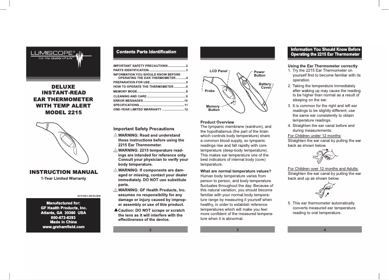 Page 1 de la notice Manuel utilisateur Lumiscope 2215