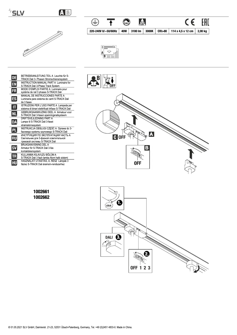 Page 1 de la notice Manuel utilisateur SLV 1002662