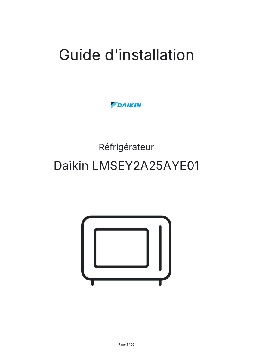 Page n°1 - Guide d'installation Daikin LMSEY2A25AYE01