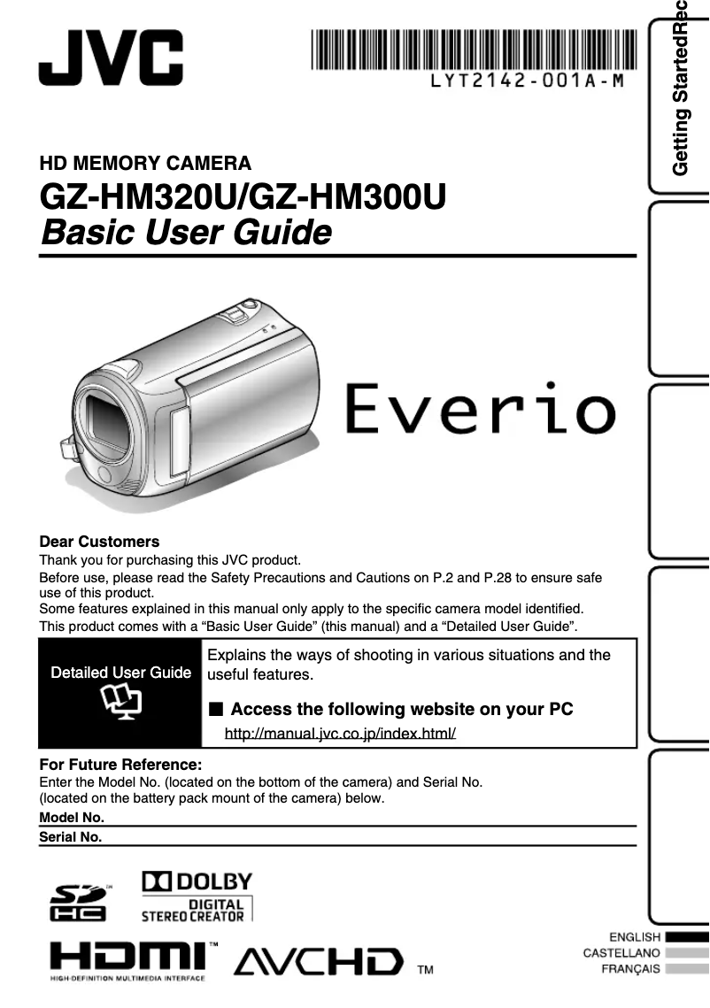 Page 1 de la notice Manuel utilisateur JVC GZ-HM300