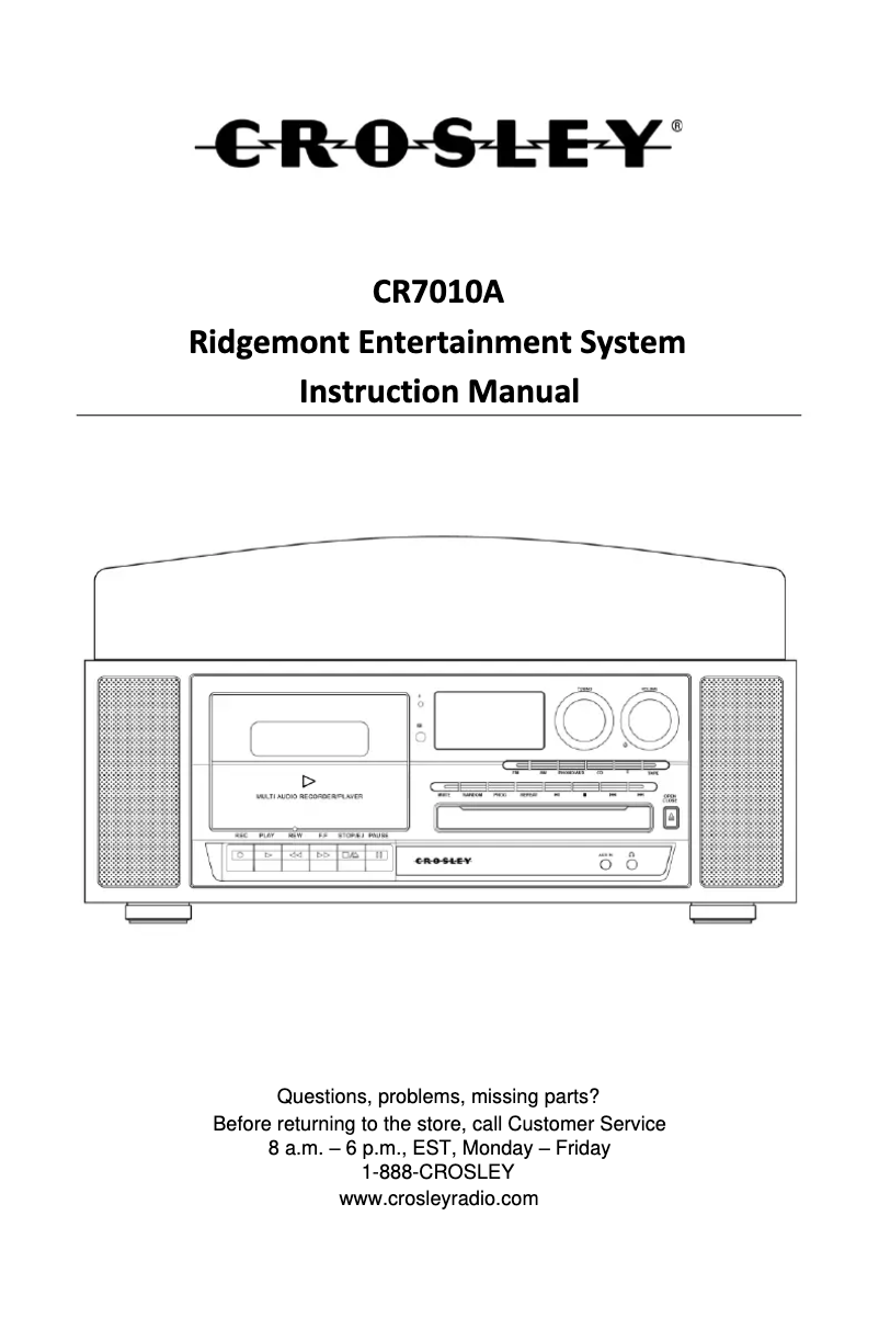 Page 1 de la notice Manuel utilisateur Crosley Ridgemont CR7010A