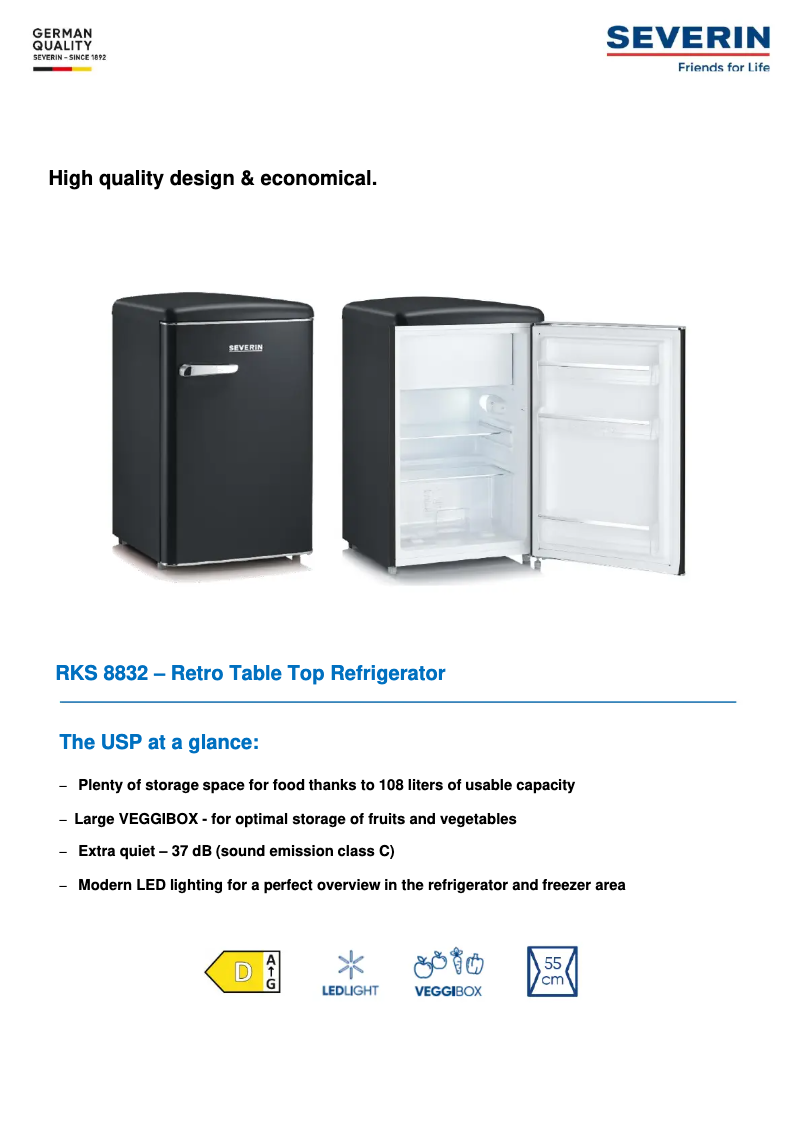 Page 1 de la notice Fiche technique Severin RKS 8832