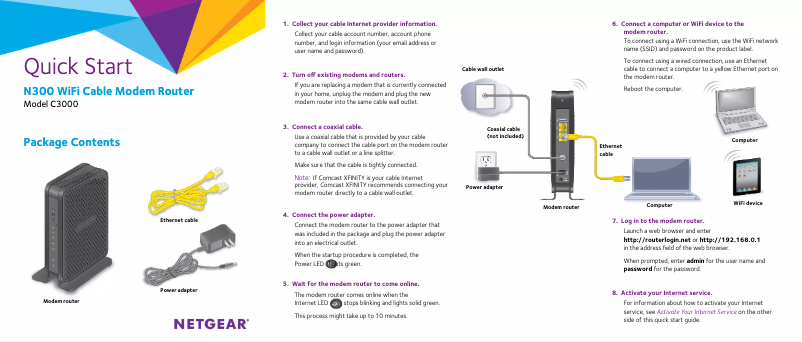 Page 1 de la notice Guide d'installation Netgear C3000