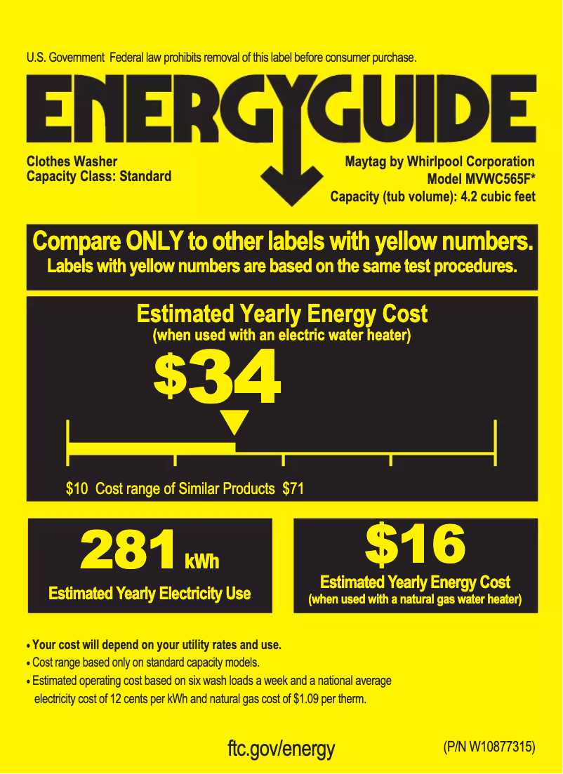 Page 1 de la notice Label énergétique Maytag MVWC565FW