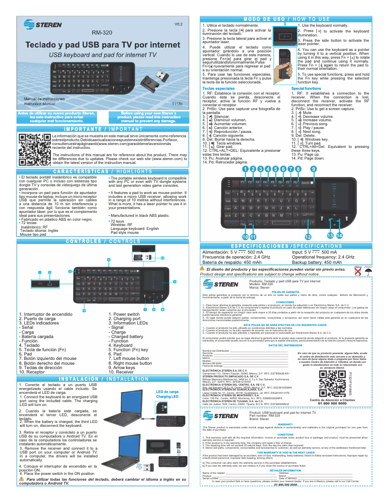 Page 1 de la notice Manuel utilisateur Steren RM-320