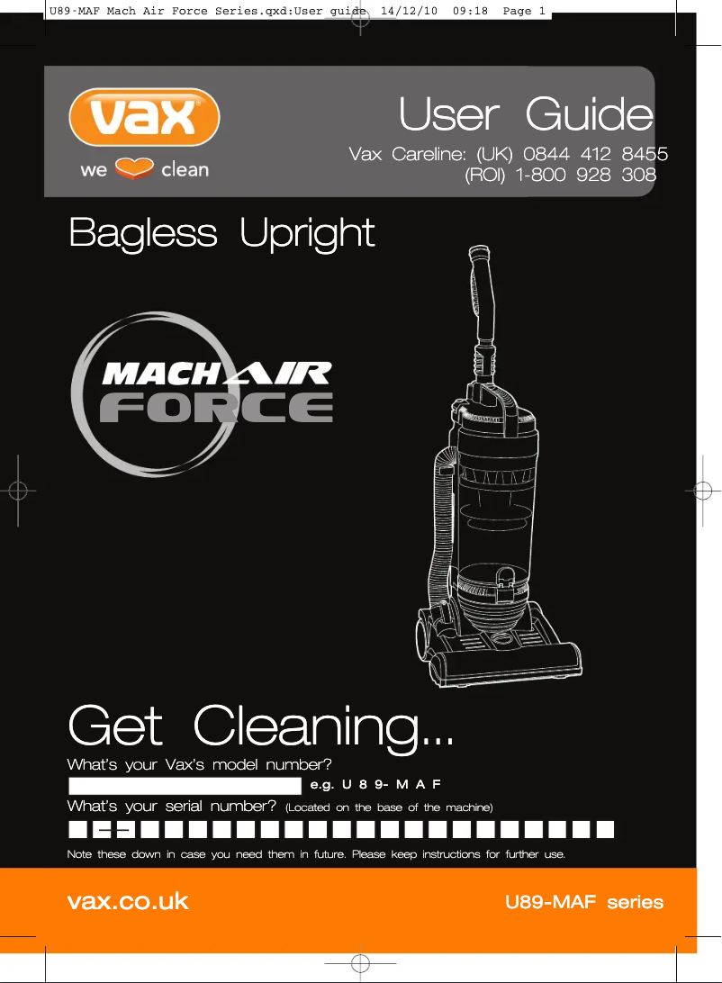 Page n°1 - Manuel utilisateur Vax Air Force Pet