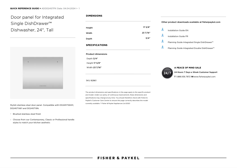 Page 1 de la notice Manuel utilisateur Fisher & Paykel ADDD24STPX